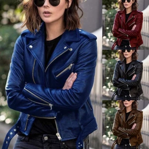 Damen Freizeit Kunstleder Reißverschluss Biker Jacke Blazer Top Outwearlinie ≌ - Bild 1 von 15