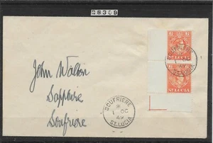ST.LUCIA SG151 VAR MP cat 32a 1950 6c ORANGE IMPERF BETW. STAMP & MARG USED PAIR - Picture 1 of 3