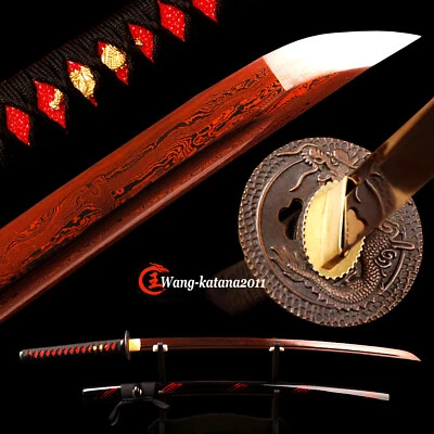 Espada Katana Samurai Japonesa Roja Sangre Afilada Lista para Batalla Damasco Acero Doblado Foto 1 de 4