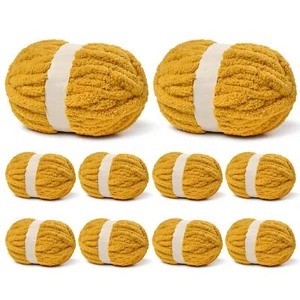 (10 Skein) Turmeric Fluffy Chenille Chunky Yarn for Crocheting, Super Jumbo B... - Picture 1 of 7