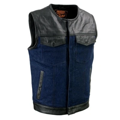 Milwaukee Leather 3004 Men's 'Brute' Denim/Leather Club Style Motorcycle Vest - Image 1 of 4
