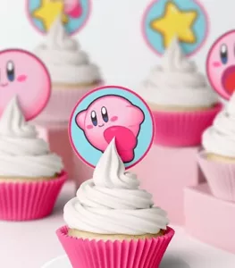 Lindas decoraciones de cumpleaños de oblea de hielo comestible Kirby - Imagen 1 de 3