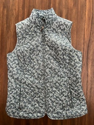 womens large vest Eddie Bauer Womens Zip Puffer Quilt green blue pattern white - Image 1 of 4