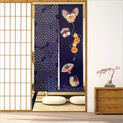 Tapiz divisor colgante puerta cortina puerta Noren estilo japonés búho azul Foto 1 de 4