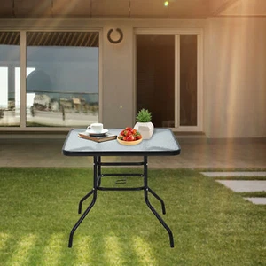 Square Bistro Table Tempered Glass Dining Tables Outdoor Bar Patio Coffee Table - Picture 1 of 7