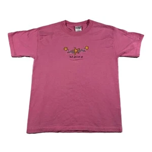 Vintage Y2K Girls "Maine" Beach Embroidered Gildan T Shirt Pink (Medium) - Picture 1 of 8