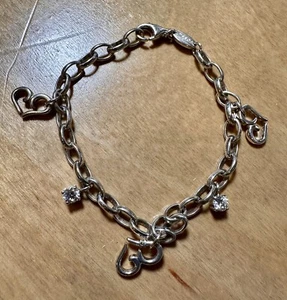 VINTAGE Sterling Silver FOSSIL 7 Lab-created CZ Charm Bracelet 10.5g - Picture 1 of 7