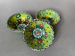 Celebrate Colour with Our Hand-Painted Green Ceramic Bowls - Set of 3 - Picture 1 of 6