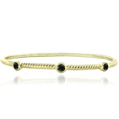 Gold Tone Onyx Round Corrugated Bangle - Image 1 of 3