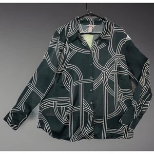 H&M Abstract Shirt XL New Charcoal Gray Long Sleeve Button Down Womens Fitted - Picture 1 of 14