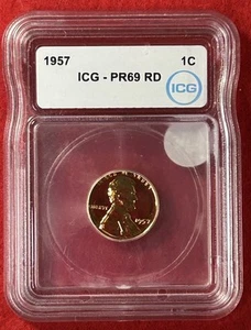 1957 1c Lincoln Wheat Cent - ICG PF69 RD. Super High Grade. Check Your Books. - Picture 1 of 5