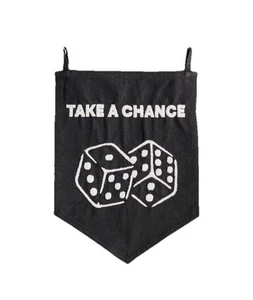 Vintage Retro Black Embroidered Dice Tapestry Flag Pennant Dorm College Gift - Bild 1 von 4