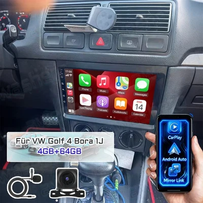 4+64GB Android 15 Autoradio Carplay BT FM GPS Navi für VW Bora 1J Golf 4 +Kamera - Bild 1 von 4