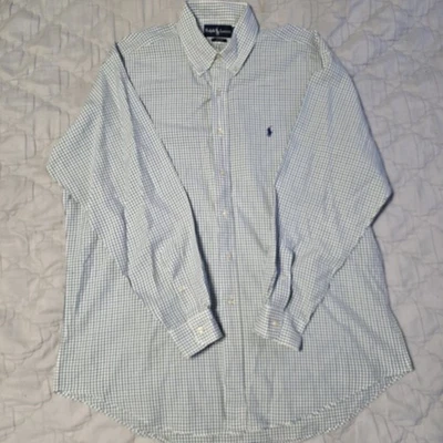 Polo Ralph Lauren Blake Fit Blanco Azul Cuadros Abotonados L/S Camisa Para Hombre Talla L Foto 1 de 4