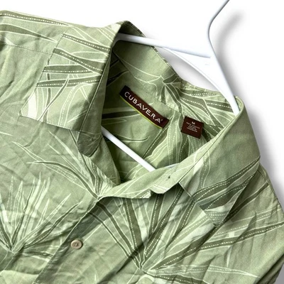 Cubavera 绿色棕榈印花短袖纽扣营地夏威夷衬衫 M 码 — 第 1/4 张图片