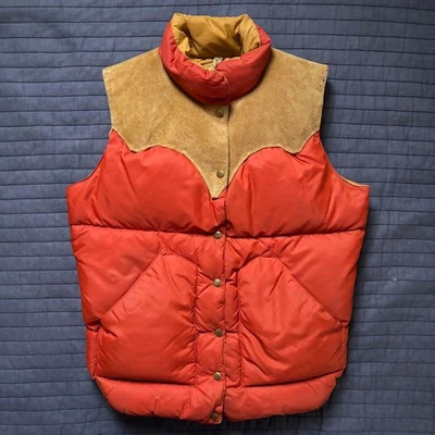 70s Rocky Mountain Featherbed Down Vest Suede Leather S Vintage Japan - Image 1 of 4