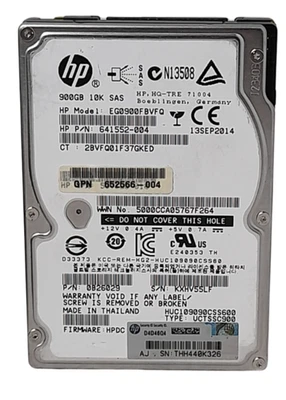 HP EG0900FBVFQ 641552-004 10K 900GB 2.5" SAS Hard Drive 100% Health - Image 1 of 2
