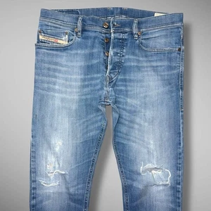 Diesel Tepphar Jeans Mens 32x32 Slim Carrot Stretch Thrashed Rocker Grunge Italy - Picture 1 of 16