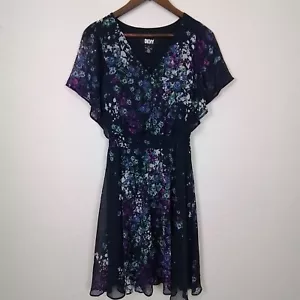 DKNY Dress Blue Floral V-Neck Sleeveless Size 8 Fit & Flare Summer Dress - Picture 1 of 11