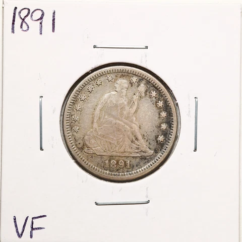 1891 25C Seated Liberty Quarter Dollar in VF Condition #11063 Cover