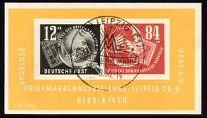 Alemania RDA 1950 Leipzig Sellos Exposición DEBRIA Sc# B21a Michel Bloque 7 Usado XF - Imagen 1 de 2