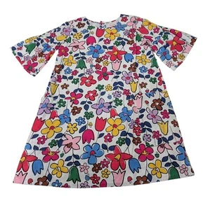 Hanna Andersson 140 Floral Dress Girls Size 10 White Colorful Lined 3/4 Sleeve - Picture 1 of 12