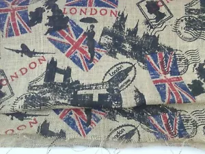 London Utility Reise Poststempel Flagge Brücke gedruckt Butlap Handarbeit Stoff 48 x 24" - Bild 1 von 2