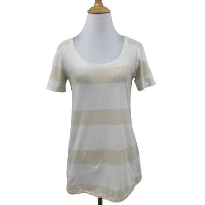Camiseta deportiva Lululemon para mujer 4 blancas marfil rayas manga corta cucharada Foto 1 de 4