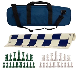 Juego de ajedrez de lujo de peso único azul marino - tablero, bolsa con ejército y piezas blancas - Imagen 1 de 5
