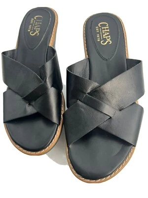 Chaps Zapatos Mujer 6.5 Wilma Negro Tejido Cómodo Sandalias de Cuña Damas Foto 1 de 4