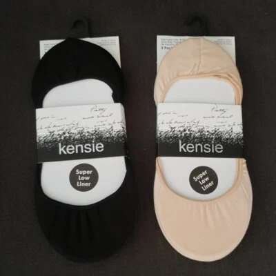 Kensie 女式袜子衬里脚鞋 6 双(3 黑色/3 裸色)鞋码 4-10 — 第 1/2 张图片