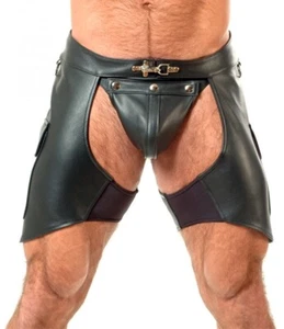 Men's Real Leather Chaps Shorts/Club wear Chaps Shorts Detachable Jockstrap - Picture 1 of 3