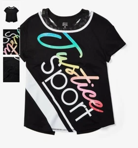 Girls justice sport mesh 2fer size 7 new black logo w/leopard - Picture 1 of 4