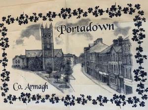 Vintage Portadown Co. Armagh Ireland Linen Tea Towel Wall Hanging - Picture 1 of 4