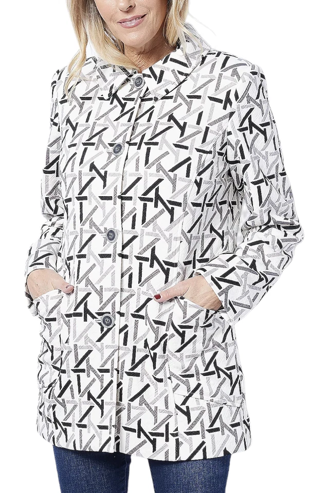 Chaqueta Dennis Basso Jacquard Tejida Botón Delantero Negra Foto 1 de 1