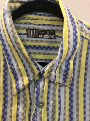 Camisa Missoni Sport Hombre Azul Manga Larga IT 58 US 48 Logo Clásica Zigzag Foto 1 de 4