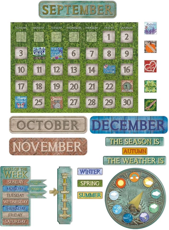 Juego de tablón de anuncios calendario aula jardín Curiosity para profesores, 97 piezas Foto 1 de 4