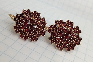 Earrings vintage.Natural Czech garnet. Silver. antiques - Picture 1 of 8