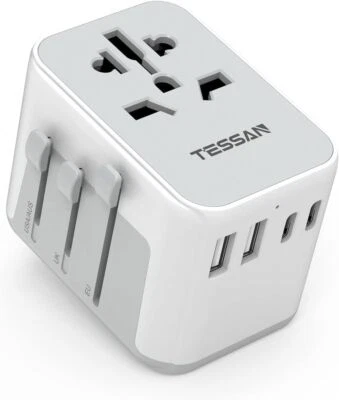 TESSAN Reisestecker Adapter Weltweit mit 2 USB & 2 USB C für EU USA UK Australien Japan