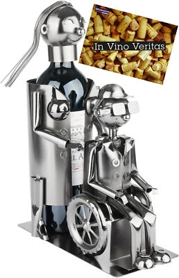 Portabottiglie da Vino Donna In Sedia A Rotelle Uomo con Vite Figura Infermiera - Immagine 1 di 4