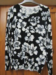 Damen Annabelle Strickjacke schwarz grau creme geblümt mit Glitzer & klaren Knöpfen M - Bild 1 von 4