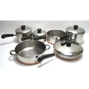 Lot 10 Pieces Revere Ware Copper Bottom Pans 3.25QT 3QT 2.5QT 2QT 1QT 9"Skillet - Picture 1 of 3
