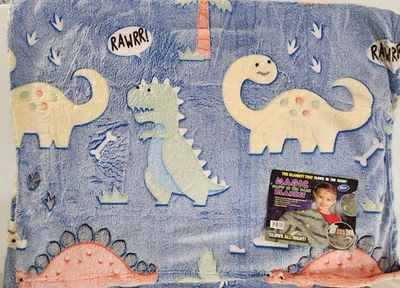 Manta de lanzamiento de dinosaurio ☆ Brilla en la oscuridad ☆ 60"x50" ☆ Lote 3255 Foto 1 de 2