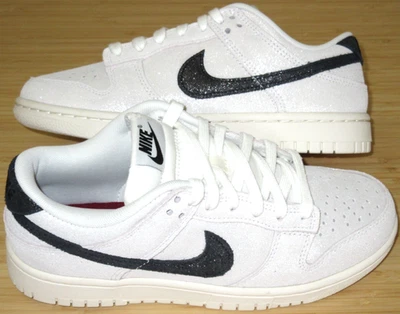 Women's Nike Dunk Low SE Suede Shoes White Black Team Red Sparkle Size 9 NIB - Image 1 of 4
