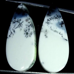 24.70Cts 100% Natural Dendrite Opal Pair Pear Cabochon Gemstone 12X27X4MM - Picture 1 of 4