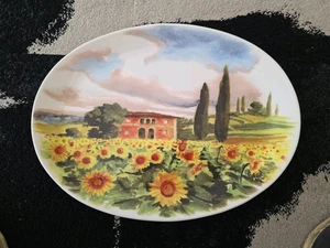 Sur La Table Dorf Landschaft Szene große Servierschale Wandbehang Italien 21" x 15" - Bild 1 von 4