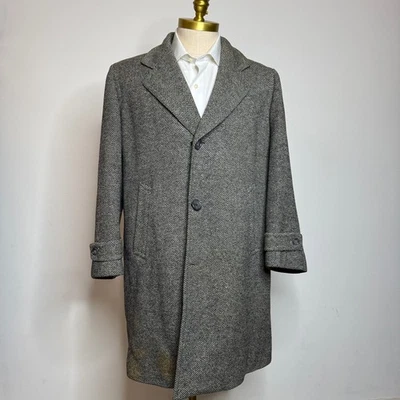 Abrigo de tweed espiga mezcla de lana vintage para hombre 42R gran abrigo gris carbón Foto 1 de 4