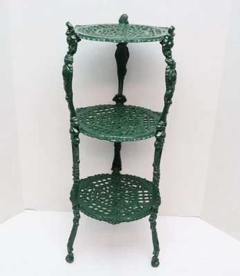 Antique Victorian Cast Iron 3 Tier Shelf Plant Stand Table Green 27" Tall Garden - Image 1 of 4