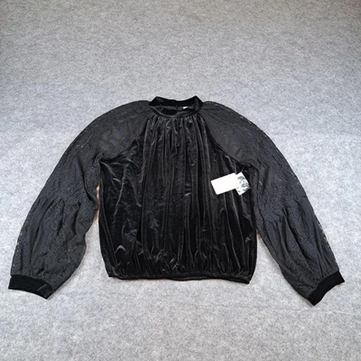Blusa Free People Mujer Grande Negra Terciopelo Encaje Evento Boho Vacaciones Nochevieja Top Foto 1 de 4