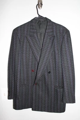 VINTAGE BLACK CERUTTI DOUBLE-BREASTED TWEED WOOL SPORT COAT sz 42R made in ITALY - Image 1 of 4